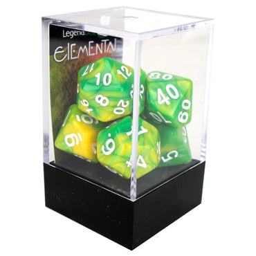 Poly Dice Set - Elemental - Green and Yellow, Boxed