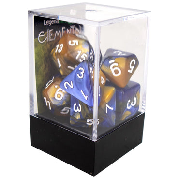 Poly Dice Set - Elemental - Gold and Dark Blue, Boxed