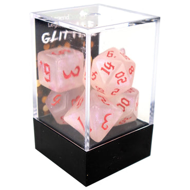 Poly Dice Set - Glitter - Shimmer with Chaos Red Font, Boxed - Legend Dice