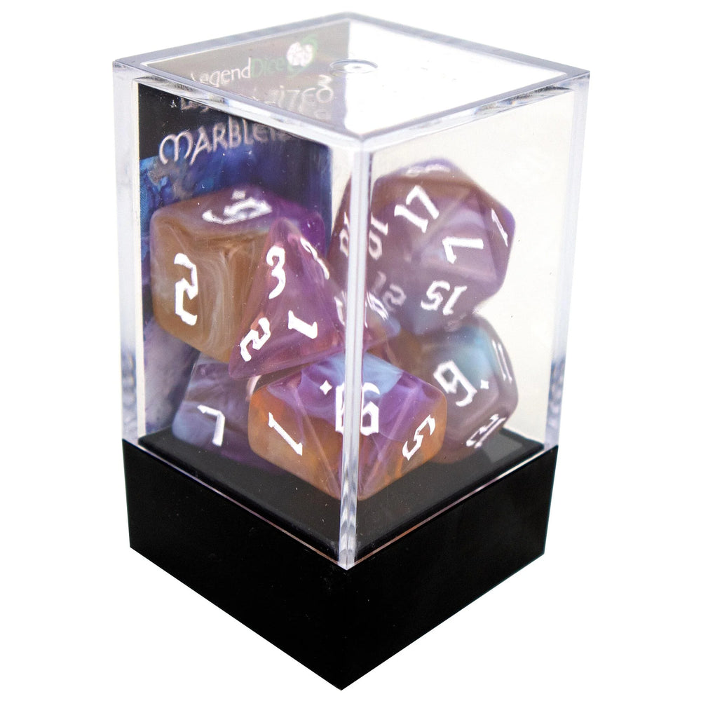 Poly Dice Set - Marblized Chaos - Amethyst Sunset, Boxed - Legend Dice