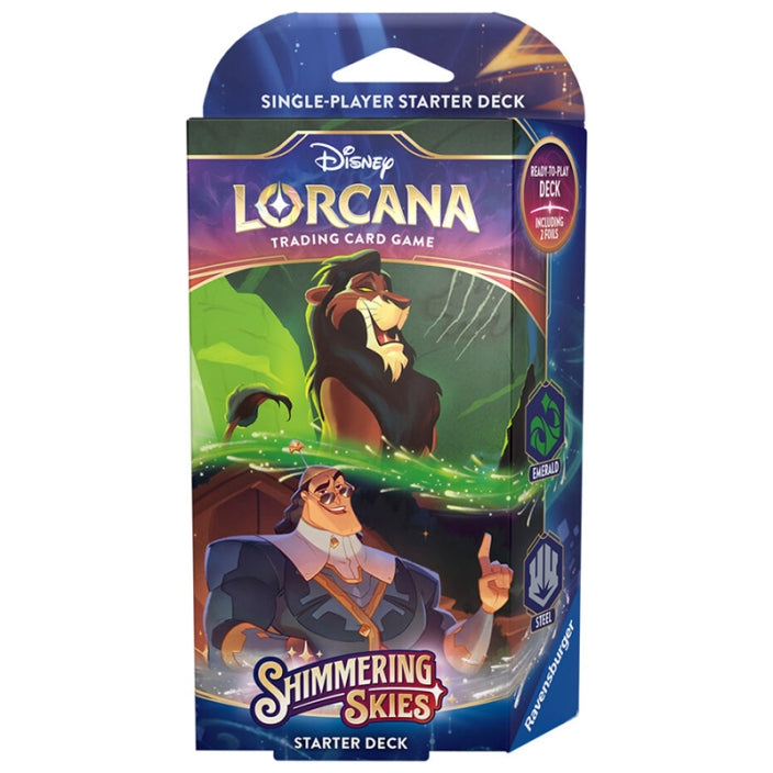 DISNEY LORCANA TRADING CARD GAME – SHIMMERING SKIES – STARTER DECK - EMERALD & SAPPHIRE - SCAR & KRONK