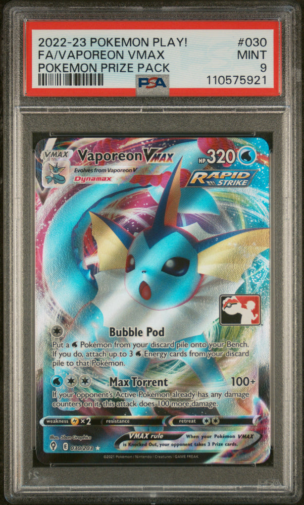Vaporeon Vmax - 030/203 - Evolving Skies - 2022-2023 Play! Pokemon Stamped Promo - PSA Graded Card 9 - #110575921
