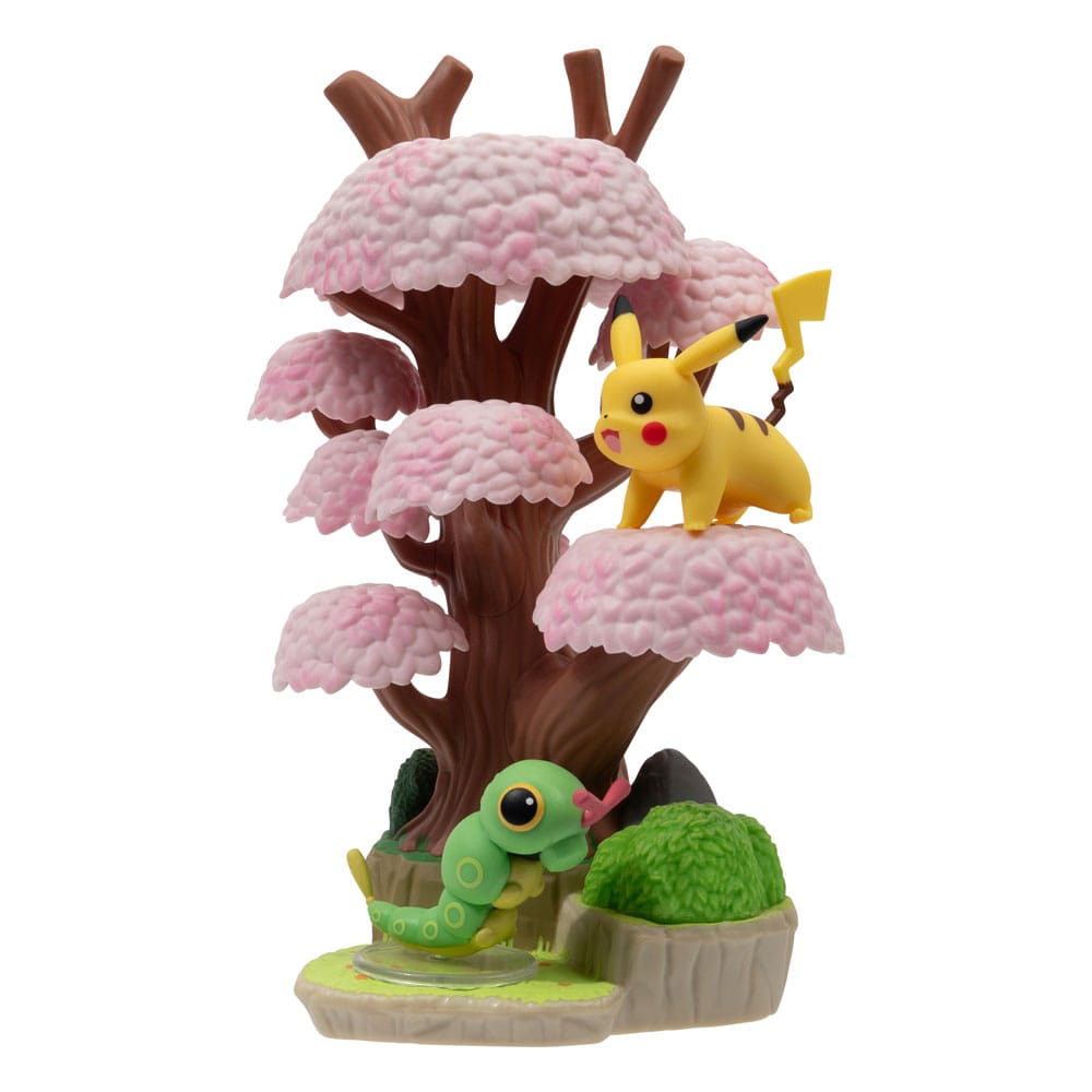 Pokemon Select 6" Enviroment Figure Pack - Spring Forest & Caterpie & Pikachu 2"