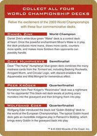 2003 World Championship Advertisement Card [World Championship Decks]