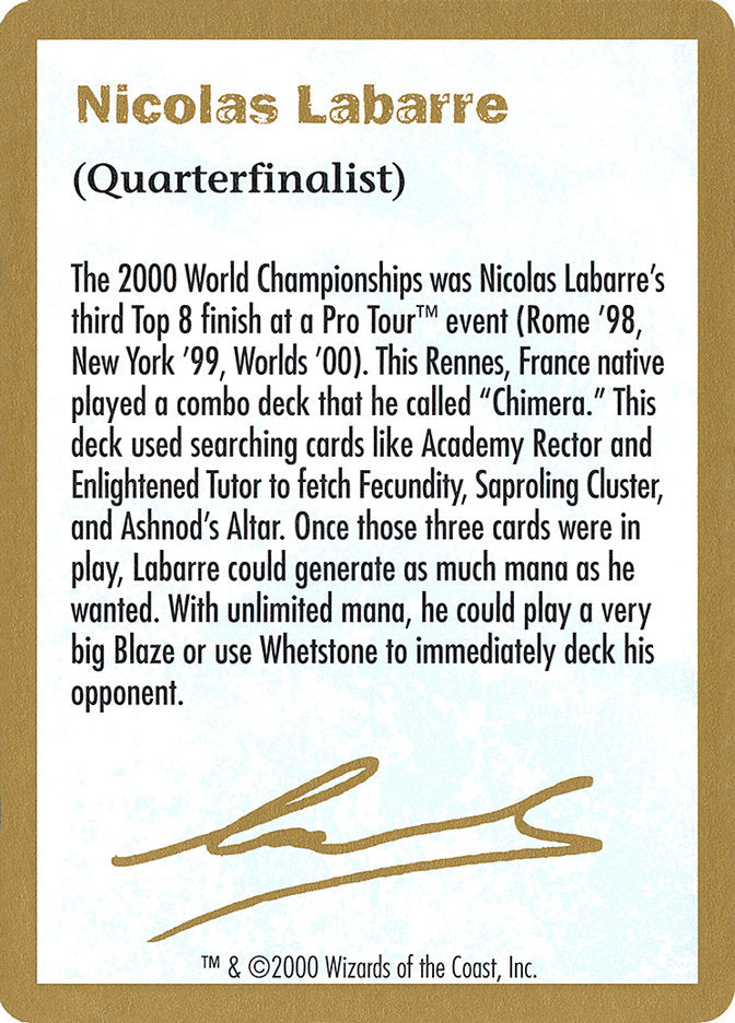 Nicolas Labarre Bio [World Championship Decks 2000]