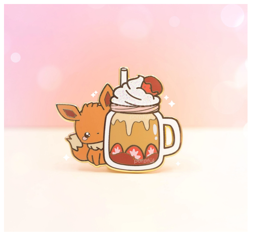 Eevee "Strawberry Chocolate Milkshake" - Pokemon Pin Badge by Poroful