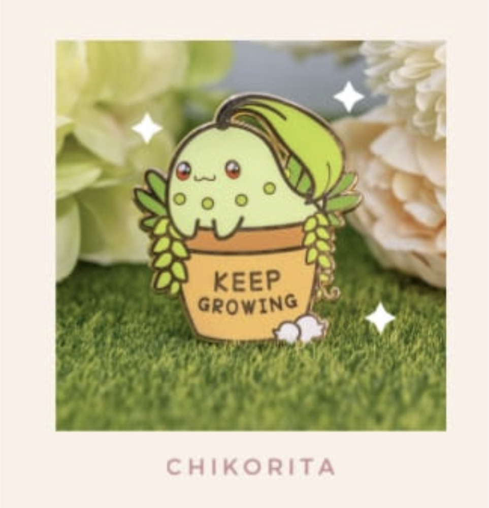 Chikorita Keep Growing - Pokemon Pin Badge by Poroful