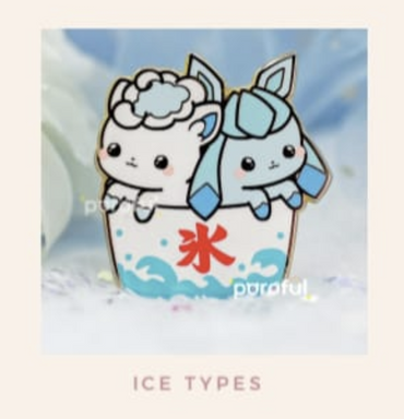 Alolan Vulpix & Glaceon Ice Types - Pokemon Pin Badge by Poroful