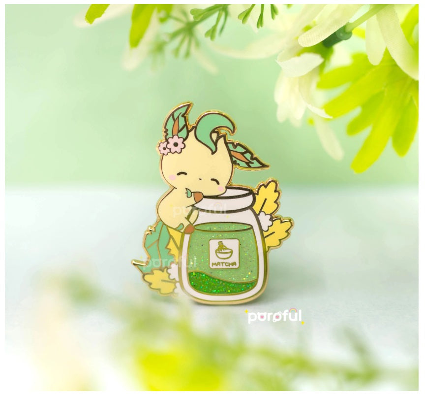 Leafeon "Macha Pudding" - Pokemon Pin Badge by Poroful
